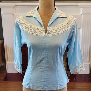 Desert Flower Original Albuquerque vintage pale blue fitted blouse small